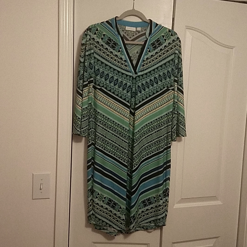 New york and company teal multicolor dress